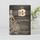 Invitation Robe Parties scintillant or, Tiara, Bois 18e anniv (Debout devant)