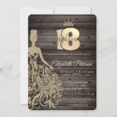 Invitation Robe Parties scintillant or, Tiara, Bois 18e anniv (Devant)