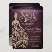 Invitation Robe Parties scintillant or, Tiara Bourgogne Sweet (Devant / Derrière)