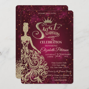 Invitation Robe Parties scintillant or, Tiara, Diamonds Sweet