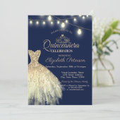 Invitation Robe Parties scintillant or, Tiara Quinceañera (Debout devant)