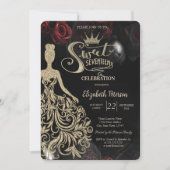 Invitation Robe Parties scintillant or, Tiara, Rose Sweet 17 (Devant)