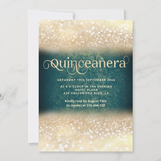 Invitation Robe parties scintillant or vert papillon Quinceañ (Dos)