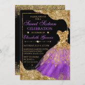 Invitation Robe Parties scintillant or & violet & Arêtes de G (Devant / Derrière)