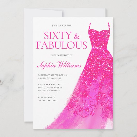 Invitation Robe Parties scintillant rose 60e fête d'anniversa (Devant)