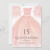 Invitation Robe Parties scintillant rose douce Douce 15 Quinc (Devant)