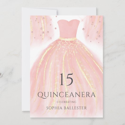 Invitation Robe Parties scintillant rose douce Douce 15 Quinc (Devant)