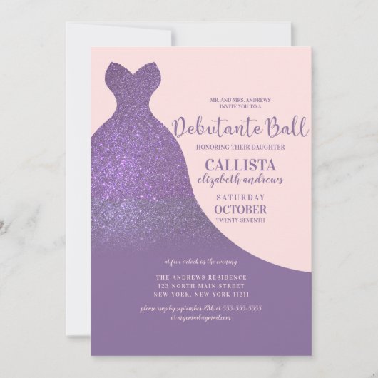 Invitation Robe Parties scintillant rose vif Violet Dance déb (Devant)