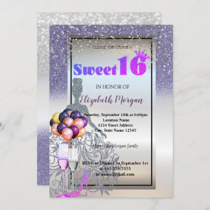 Invitation Robe Parties scintillant violet argent, Verre doux