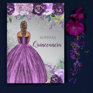 Invitation Robe Parties scintillant violet en argent Quinceañ