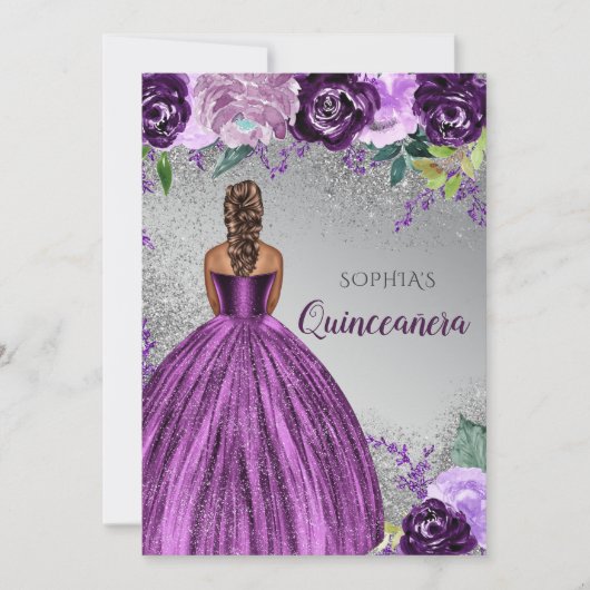 Invitation Robe Parties scintillant violet en argent Quinceañ (Devant)