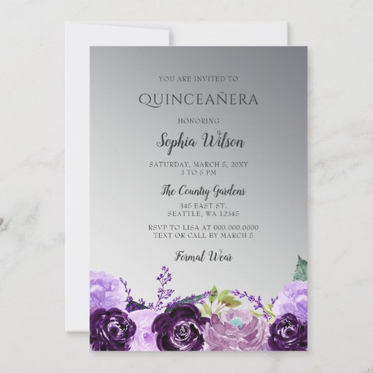 Invitation Robe Parties scintillant violet en argent Quinceañ (Dos)