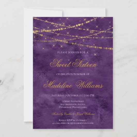 Invitation Robe Parties scintillant violet/or sucré 16 Invita (Dos)