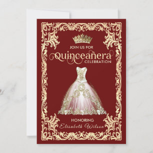 Invitation Robe pétillante de luxe vintage tiara Quinceañera