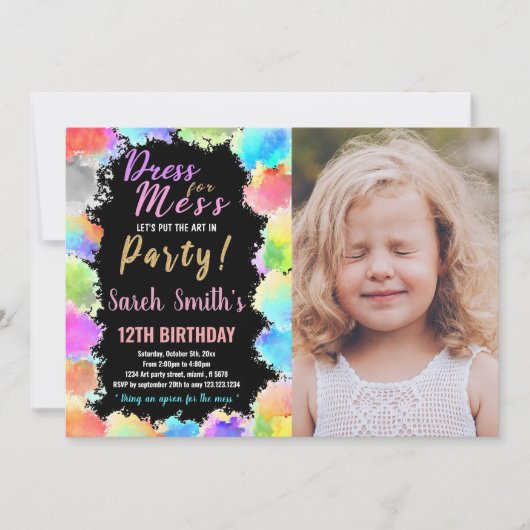 Invitation Robe pour Mess Paint Anniversaire avec photo (Devant)