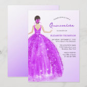 Invitation Robe pourpre Parkling Ombre Quinceañera Anniversai (Devant / Derrière)