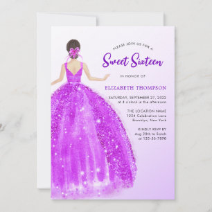 Invitation Robe pourpre Parkling Ombre Sweet 16 Anniversaire
