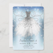 Invitation Robe Princesse Bleu Blanc Argentée Fête Sweet 16 (Devant)