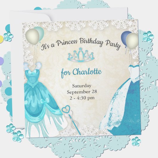 Invitation Robe princesse bleue fantaisie Anniversaire Invita