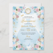 Invitation Robe princesse Cinderella bleu et rose Quinceanera (Devant)