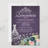 Invitation Robe princesse Diamond aquarelle chic quinceanera (Devant)