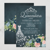 Invitation Robe princesse Diamond aquarelle chic quinceanera (Devant / Derrière)