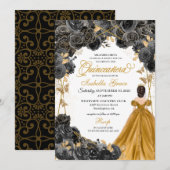 Invitation Robe princesse d'or Robe Rose noire Quinceañera (Devant / Derrière)