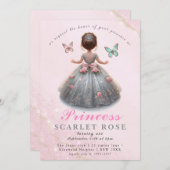 Invitation Robe princesse en argent rose Fête d'anniversaire (Devant / Derrière)