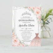 Invitation Robe princesse florale blanche en argent Quinceañe (Debout devant)