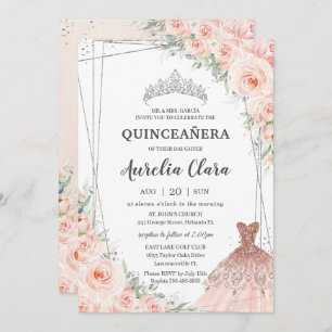 Invitation Robe princesse florale blanche en argent Quinceañe