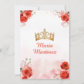 Invitation Robe princesse Florale rouge Couronne or Quinceañe (Dos)