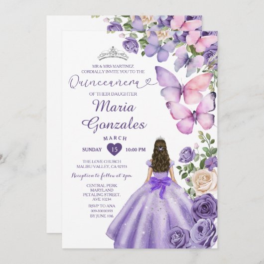 Invitation Robe princesse papillon pourpre Robe florale Quinc (Devant / Derrière)