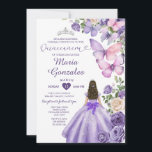 Invitation Robe princesse papillon pourpre Robe florale Quinc<br><div class="desc">ÉDITABLE Papillon pourpre Princesse Robe Florale Quinceañera Invitation Élégante Princesse Papillon pourpre Argent Mis Quince Invitation Mis Quince 15 Anos,  16e Anniversaire</div>