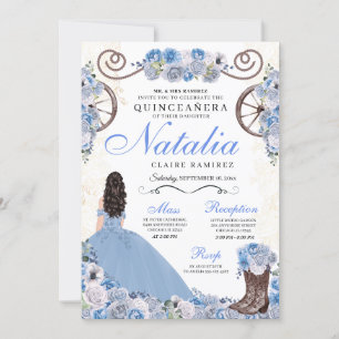 Invitation Robe princesse Ranchero bleu clair Quinceanera