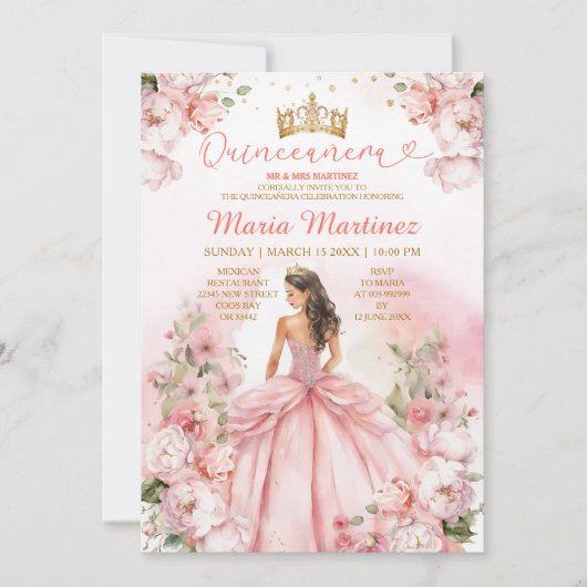 Invitation Robe princesse rose pâle Robe princière florale Mi (Devant)