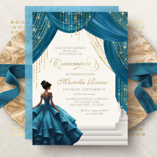 Invitation Robe princesse Turquoise élégante Quinceanera