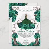 Invitation Robe Princesse verte & Bottes Quinceañera (Devant / Derrière)