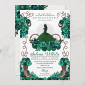 Invitation Robe Princesse verte & Bottes Quinceañera (Devant / Derrière)