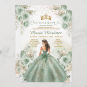 Invitation Robe princesse verte Sage Robe princesse Floral or (Devant / Derrière)