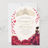 Invitation Robe princière rouge florale Quinceanera (Devant)