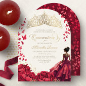 Invitation Robe princière rouge florale Quinceanera