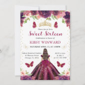 Invitation Robe prune brunette princesse Sweet 16 (Devant)