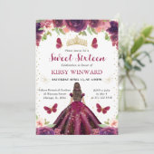 Invitation Robe prune brunette princesse Sweet 16 (Debout devant)