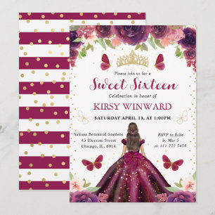 Invitation Robe prune brunette princesse Sweet 16