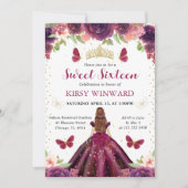 Invitation Robe prune Princesse aux cheveux roux Douze ans (Devant)