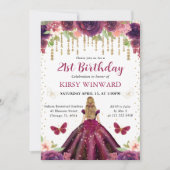 Invitation Robe prune princesse blonde anniversaire (Devant)