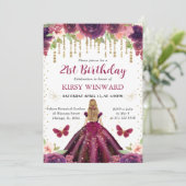 Invitation Robe prune princesse blonde anniversaire (Debout devant)