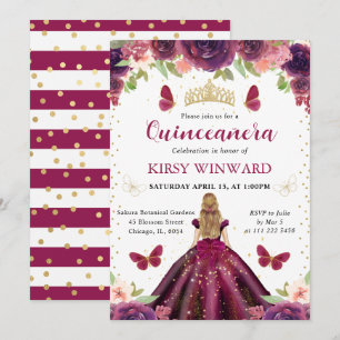 Invitation Robe prune princesse blonde Quinceanera