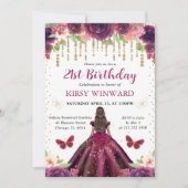Invitation Robe prune princesse peau noire anniversaire (Devant)