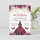 Invitation Robe prune princesse peau noire anniversaire (Debout devant)